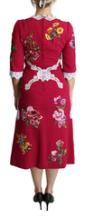 Dolce & Gabbana Red Floral Embroidered Sheath Midi Dress - IT42|M - Dresses