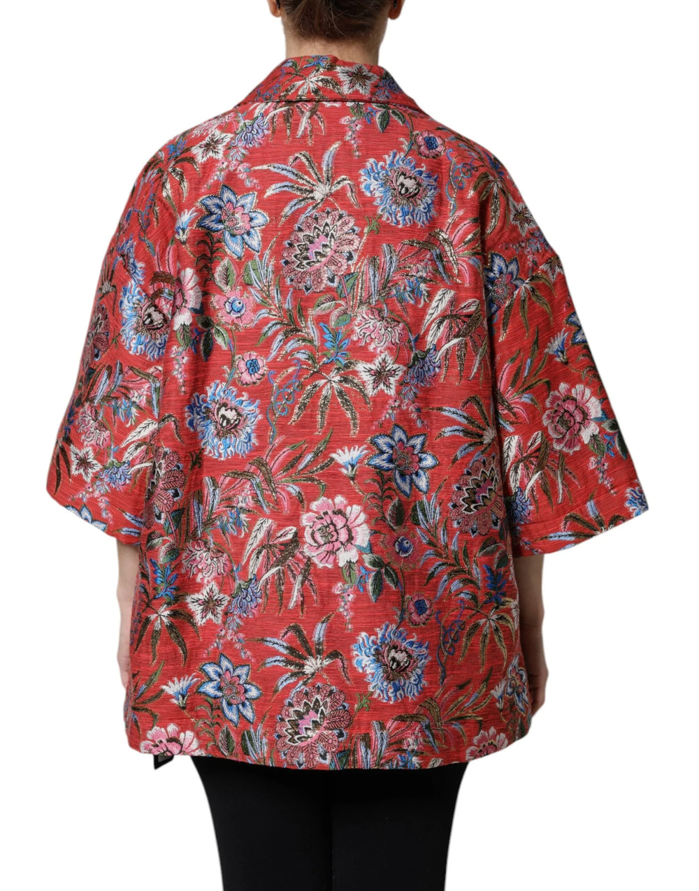 Dolce & Gabbana Red Floral Jacquard Button Down Coat Jacket - Wrap Coats