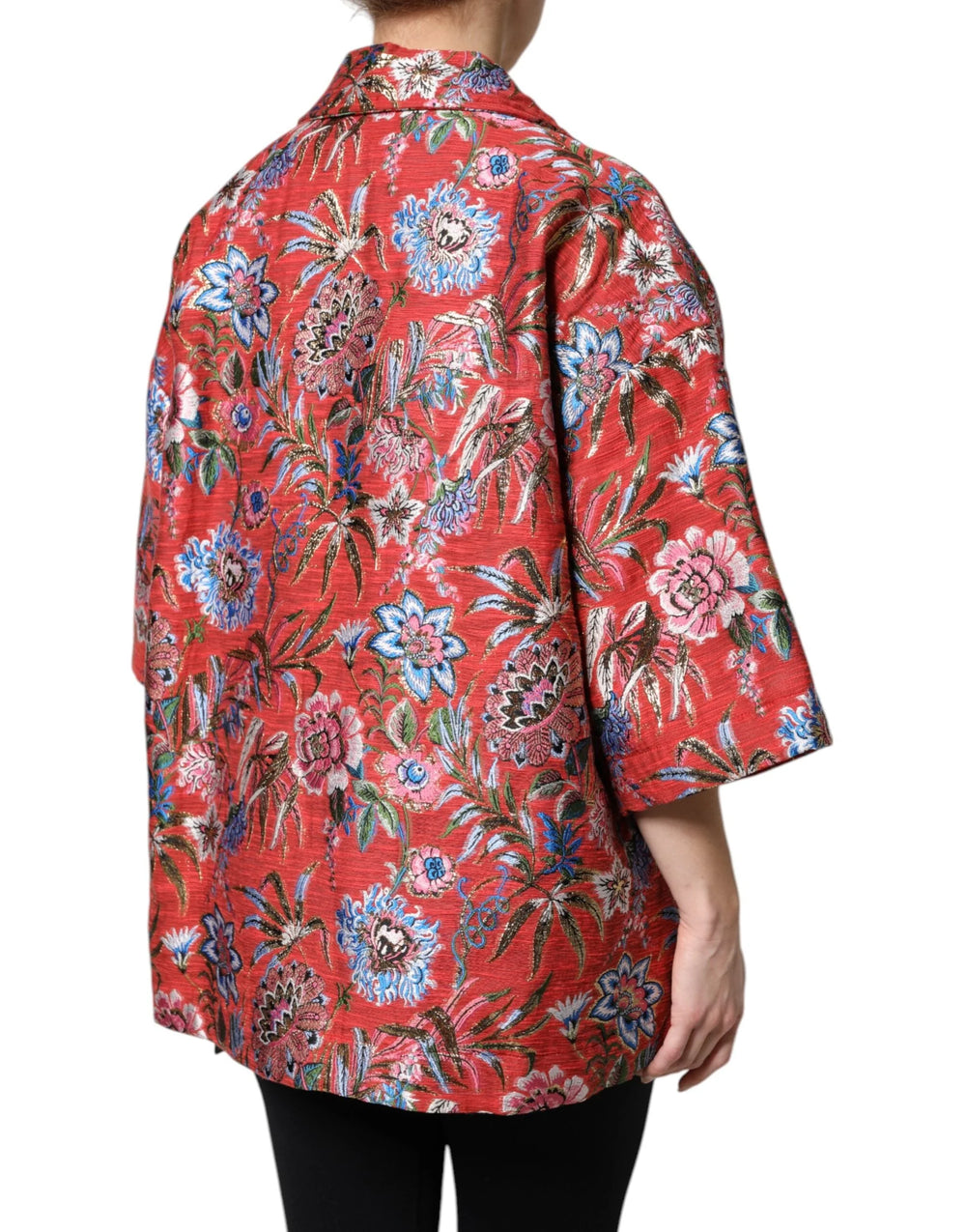 Dolce & Gabbana Red Floral Jacquard Button Down Coat Jacket - Wrap Coats