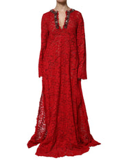 Dolce & Gabbana Red Floral Lace Rhinestone Embellished Dress - IT38 | XS - Dresses