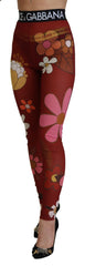 Dolce & Gabbana Red Floral Leggings Stretch Waist Pants - IT38 | XS - Leggings