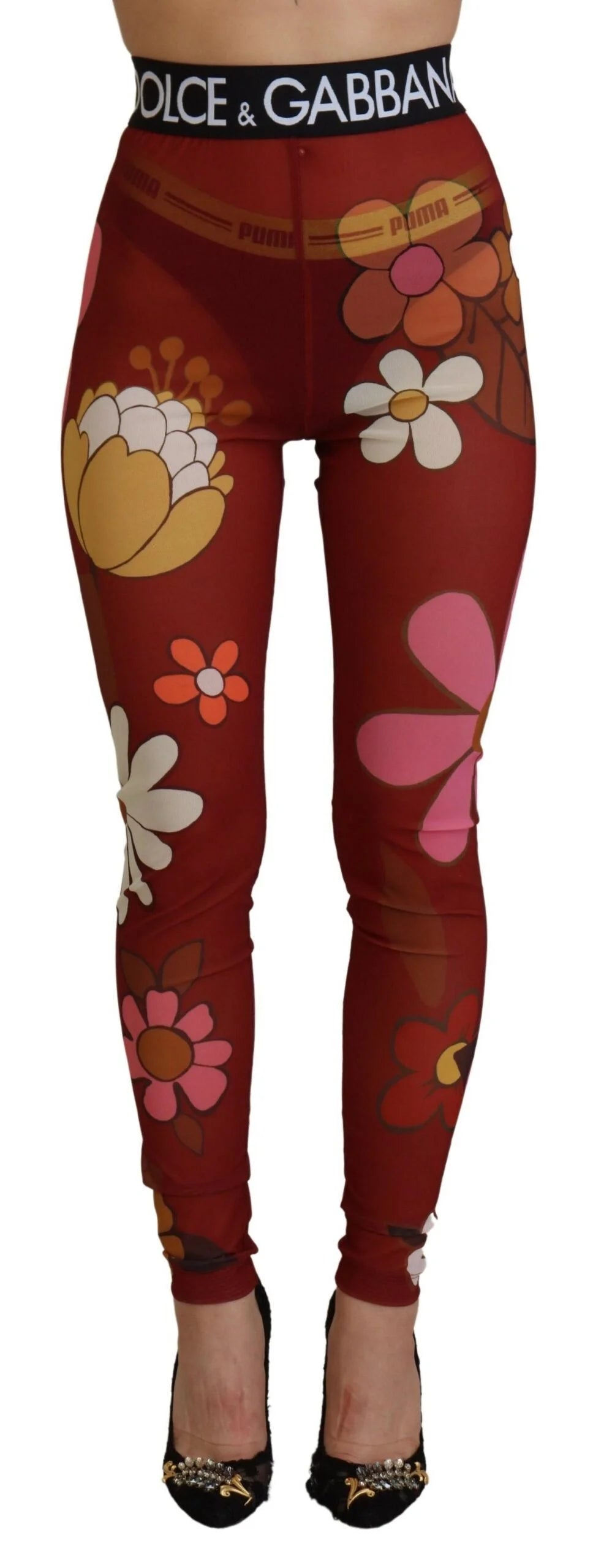 Dolce & Gabbana Red Floral Leggings Stretch Waist Pants - IT38 | XS - Leggings
