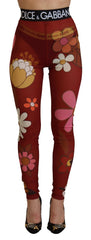 Dolce & Gabbana Red Floral Leggings Stretch Waist Pants - IT38 | XS - Leggings