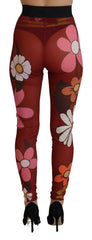 Dolce & Gabbana Red Floral Leggings Stretch Waist Pants - IT38 | XS - Leggings