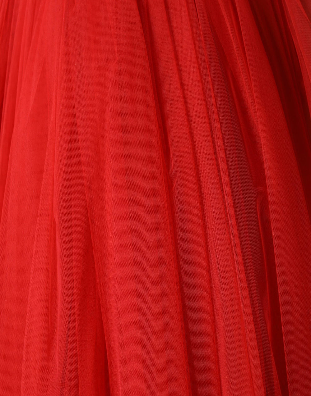 Dolce & Gabbana Red Floral Off Shoulder A-line Gown Dress