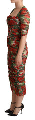 Dolce & Gabbana Red Floral Print Tulle Sheath Midi Dress - IT36 | XS - Dresses