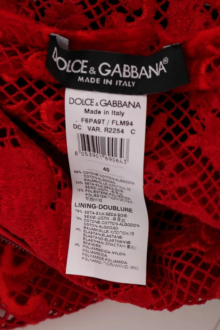 Dolce & Gabbana Red Floral Ricamo Sheath Long Dress - IT40|S - Dresses