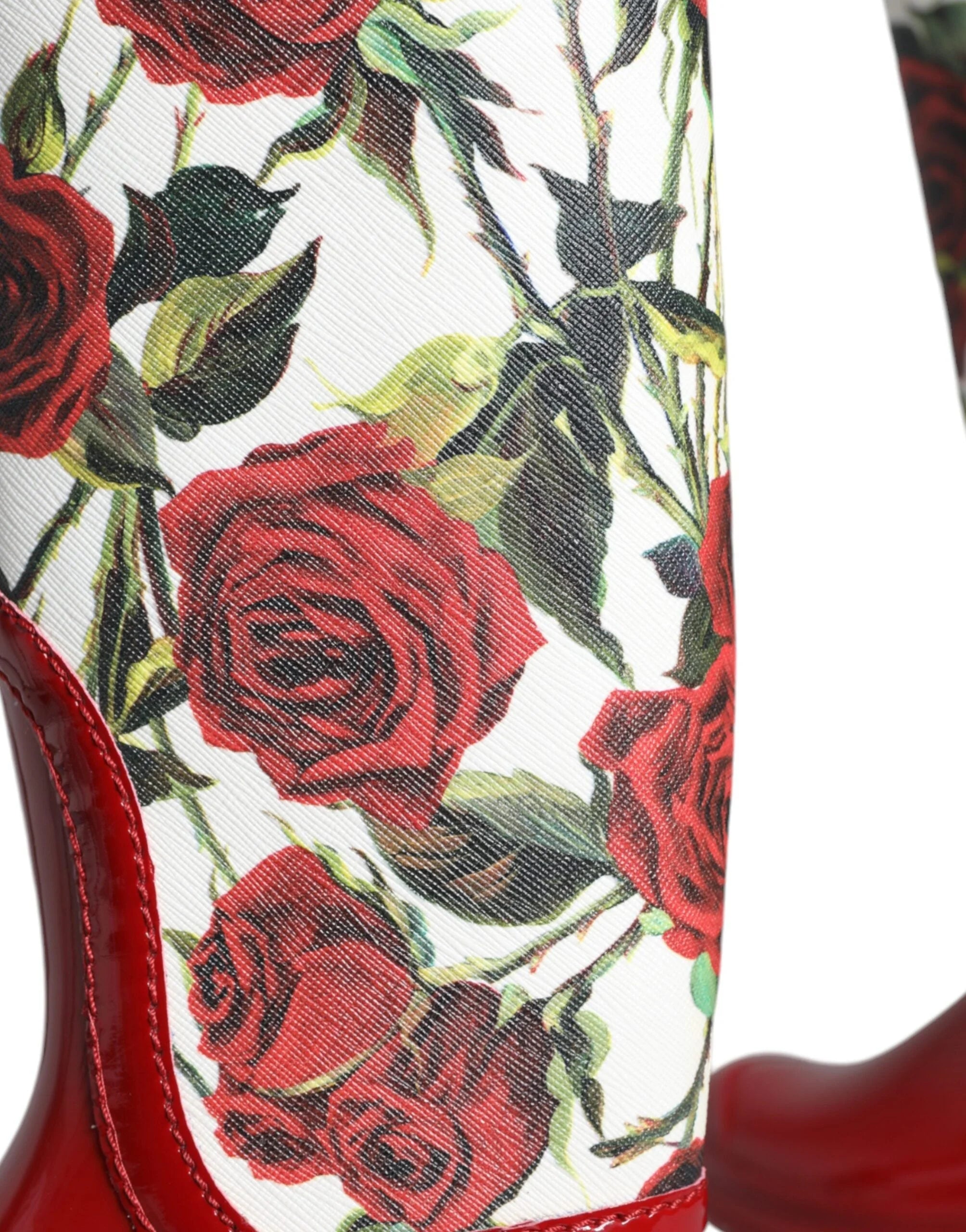 Dolce & Gabbana Red Floral Rubber Knee High Flat Boots Shoes - EU36/US5.5 - Boots
