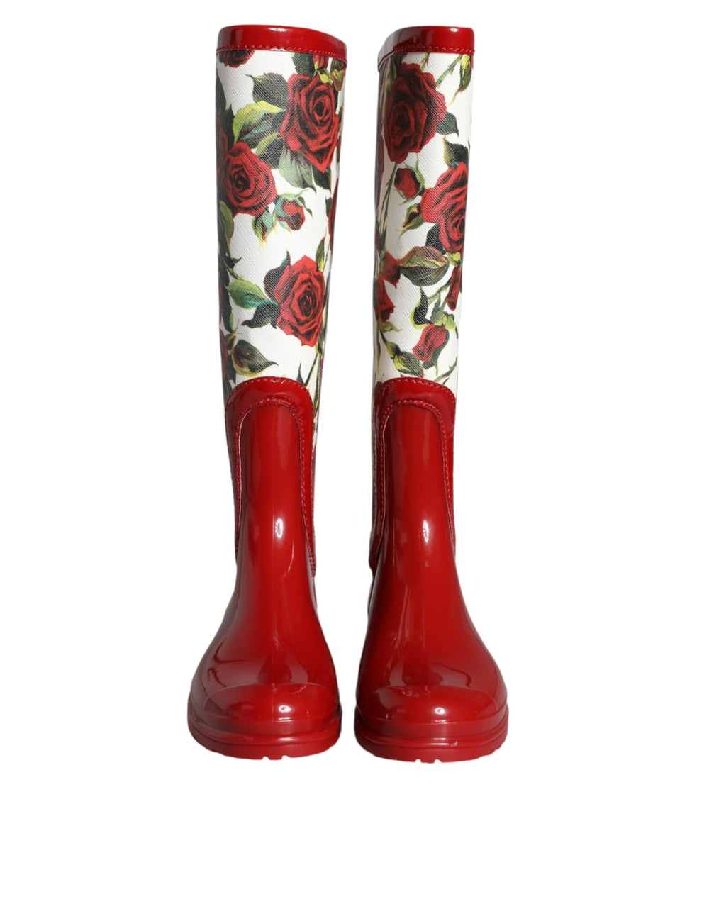 Dolce & Gabbana Red Floral Rubber Knee High Flat Boots Shoes - EU36/US5.5 - Boots