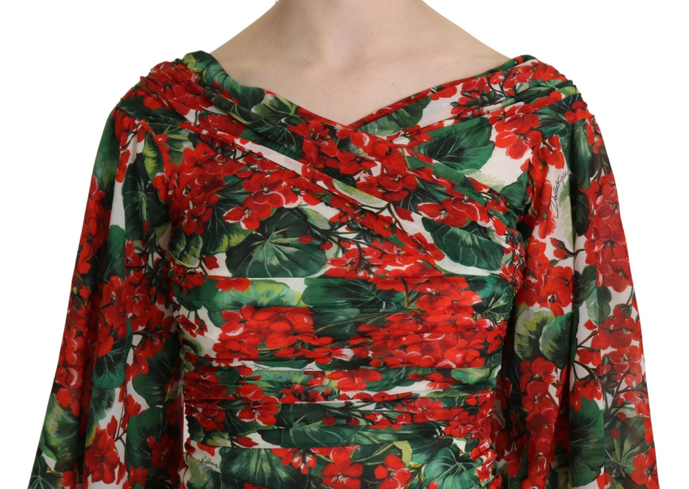 Dolce & Gabbana Red Floral Sheath Midi Silk Stretch Dress - IT38|XS - Dresses