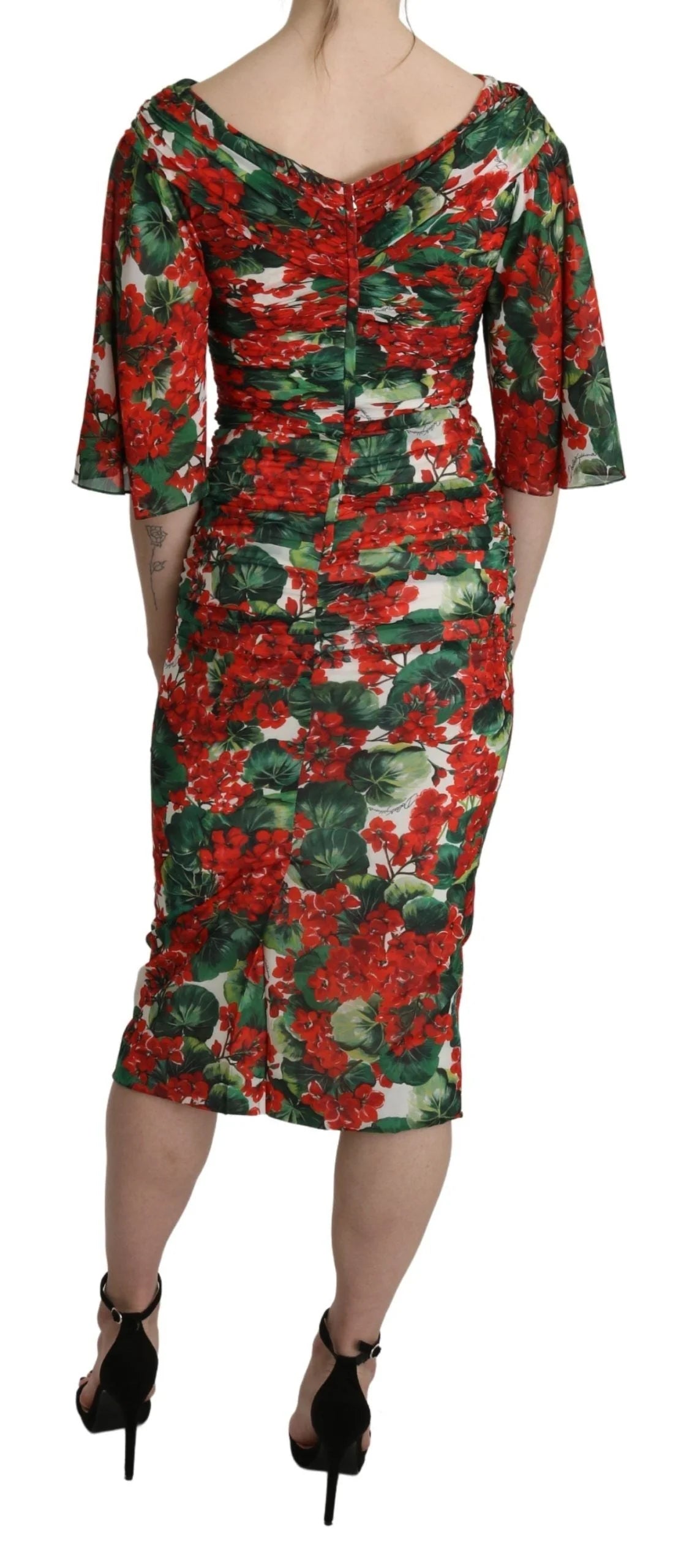 Dolce & Gabbana Red Floral Sheath Midi Silk Stretch Dress - IT38|XS - Dresses