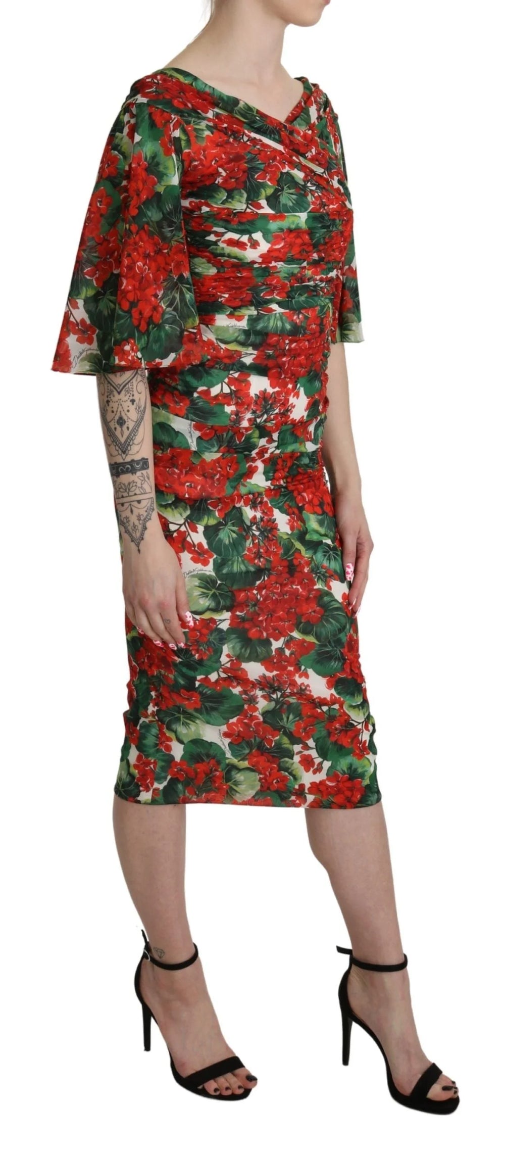 Dolce & Gabbana Red Floral Sheath Midi Silk Stretch Dress - IT38|XS - Dresses