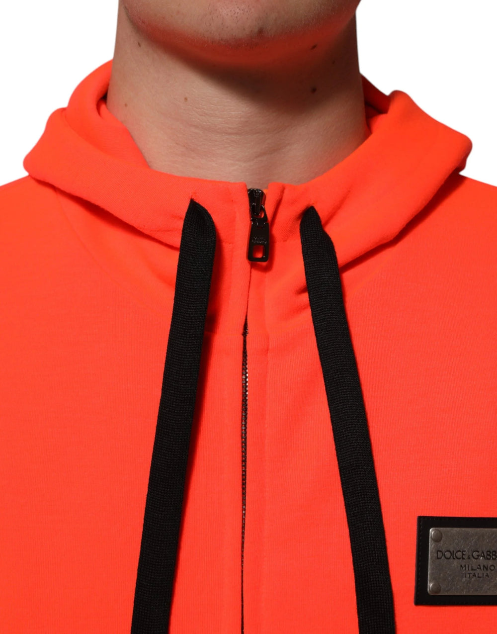 Dolce & Gabbana Red Fluorescent Polyester Logo Patch Hoodie Sweater - Hoodies