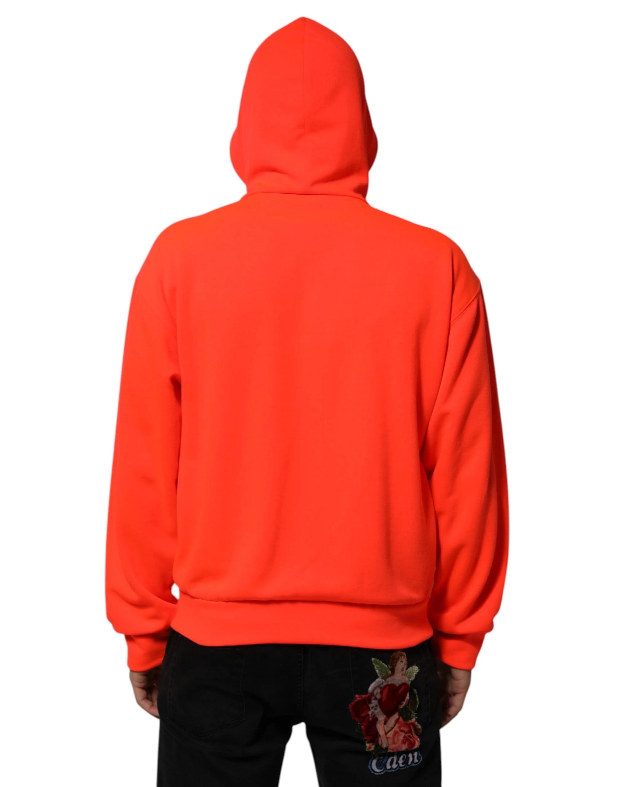 Dolce & Gabbana Red Fluorescent Polyester Logo Patch Hoodie Sweater - Hoodies
