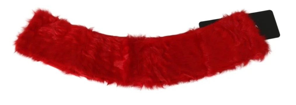 Dolce & Gabbana Red Fur Neck Collar Wrap Lambskin Scarf - Scarves & Shawls