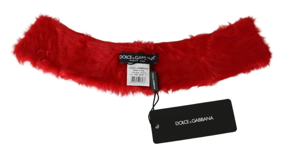 Dolce & Gabbana Red Fur Neck Collar Wrap Lambskin Scarf - Scarves & Shawls