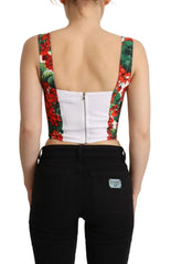 Dolce & Gabbana Red Geranium Print Viscose Sweetheart Cropped Top - IT36 | XS - Tank Tops