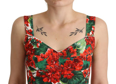 Dolce & Gabbana Red Geranium Print Viscose Sweetheart Cropped Top - IT36 | XS - Tank Tops