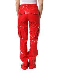 Dolce & Gabbana Red Glossy Polyester Cargo Boot Cut Pants - IT40|S