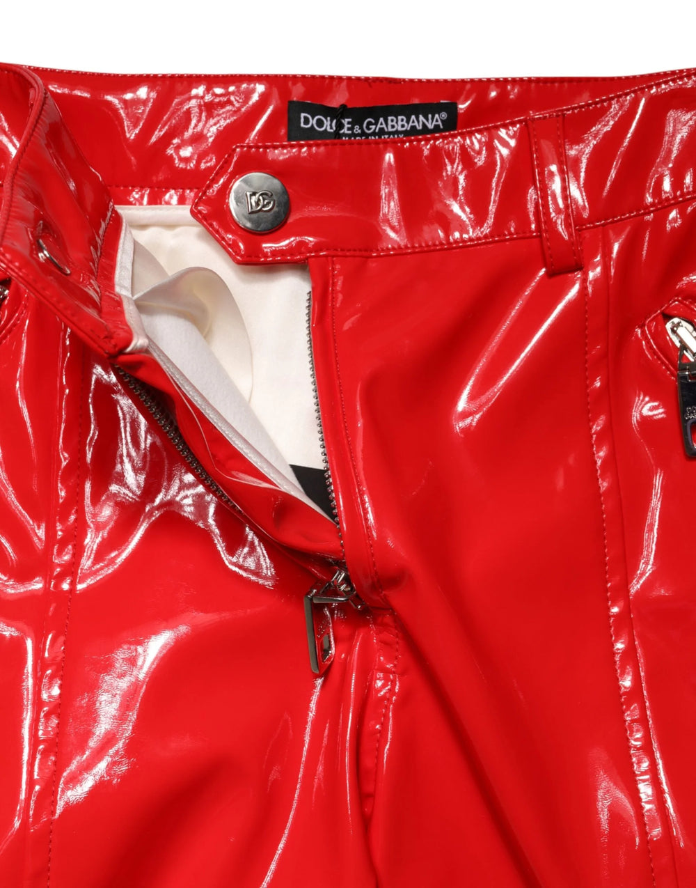 Dolce & Gabbana Red Glossy Polyester Cargo Boot Cut Pants - IT40|S