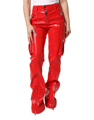 Dolce & Gabbana Red Glossy Polyester Cargo Boot Cut Pants - IT40|S
