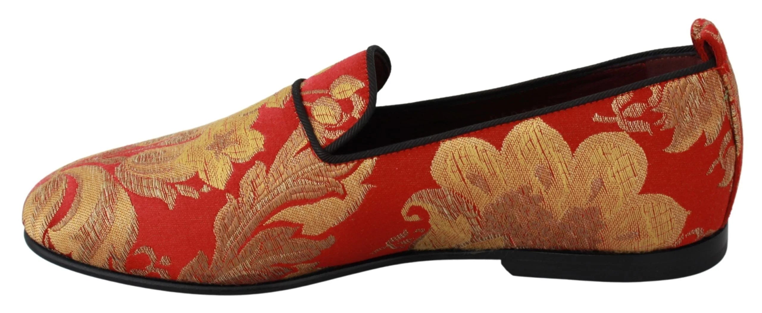 Dolce & Gabbana Red Gold Brocade Slippers Loafers Shoes - Flats