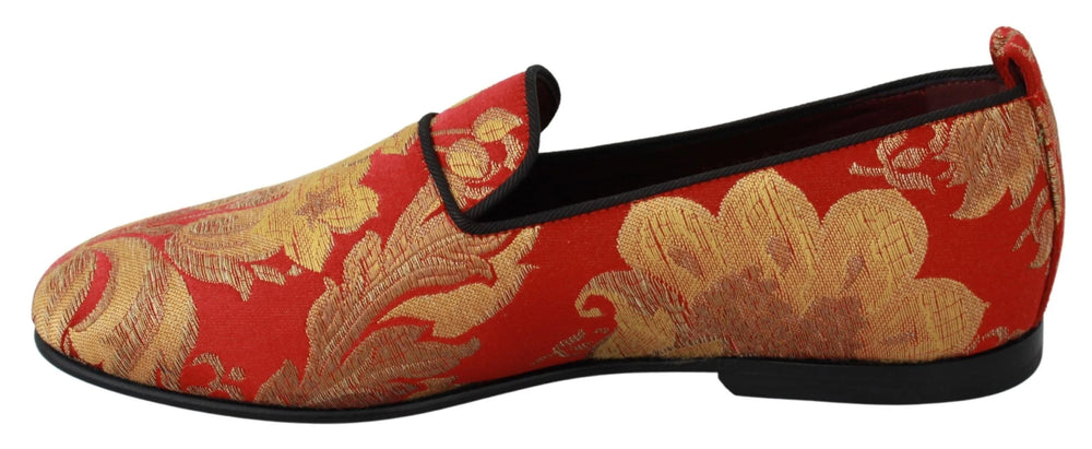 Dolce & Gabbana Red Gold Brocade Slippers Loafers Shoes - Flats