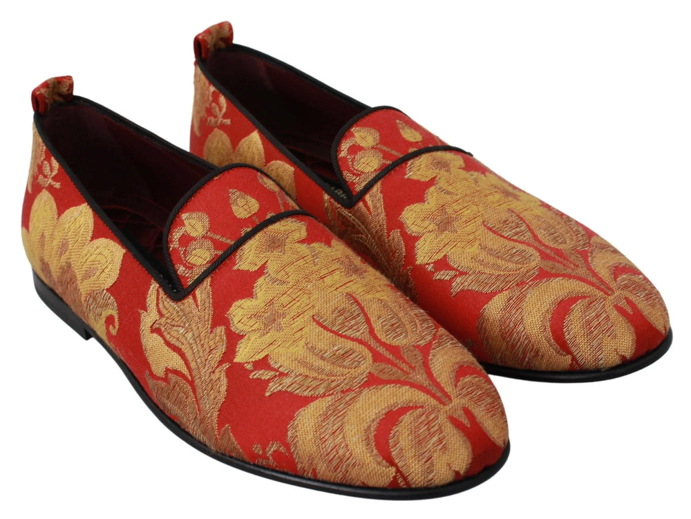 Dolce & Gabbana Red Gold Brocade Slippers Loafers Shoes - Flats