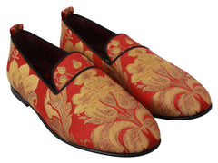 Dolce & Gabbana Red Gold Brocade Slippers Loafers Shoes - Flats