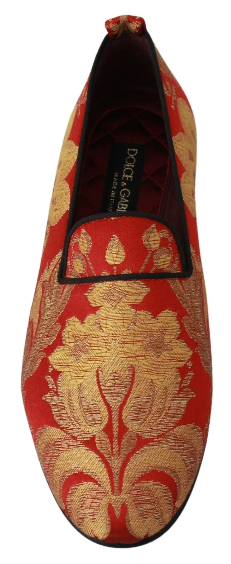 Dolce & Gabbana Red Gold Brocade Slippers Loafers Shoes - Flats
