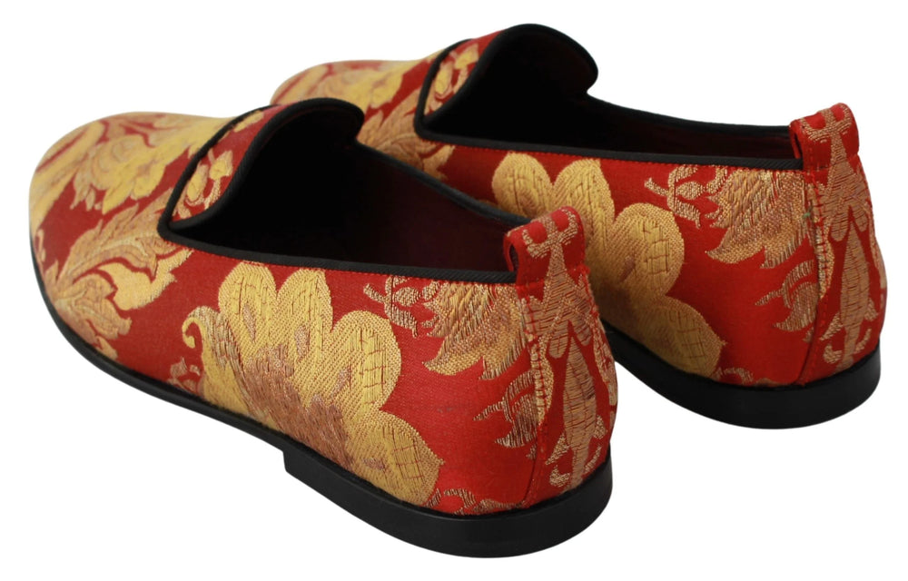 Dolce & Gabbana Red Gold Brocade Slippers Loafers Shoes - Flats