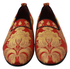 Dolce & Gabbana Red Gold Brocade Slippers Loafers Shoes - Flats
