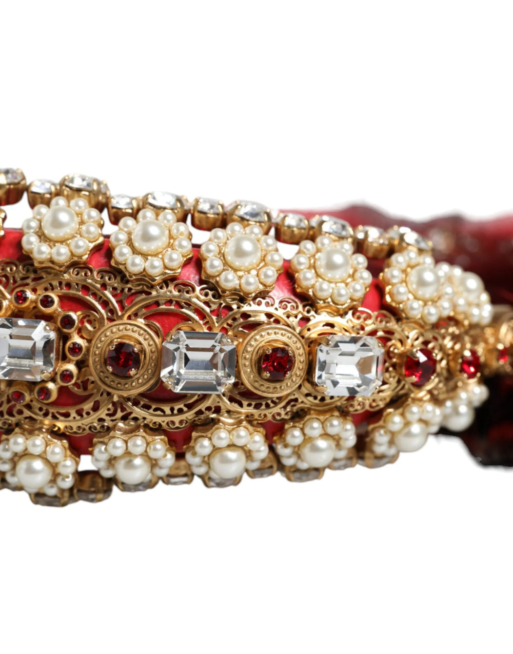 Dolce & Gabbana Red Gold Crystal Fur Headset Audio AUX Headphones - Headsets