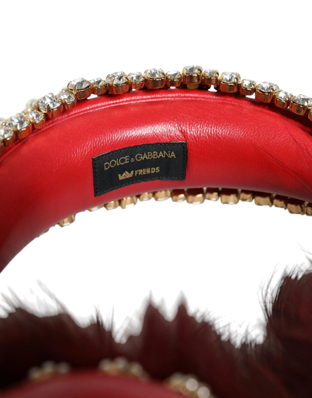 Dolce & Gabbana Red Gold Crystal Fur Headset Audio AUX Headphones - Headsets