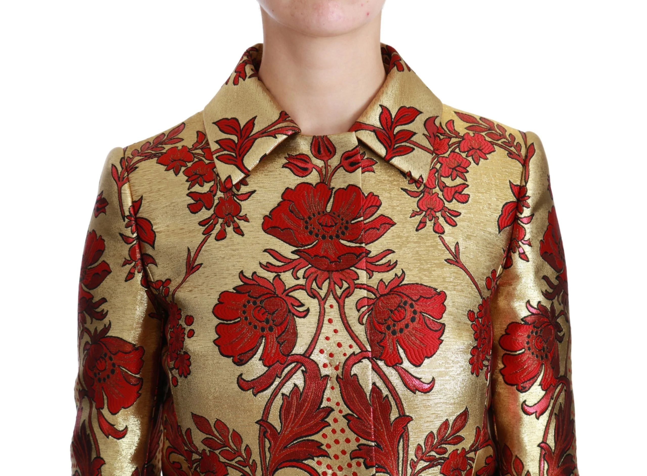 Dolce & Gabbana Red Gold Floral Brocade Cape Coat Jacket - Trench Coats