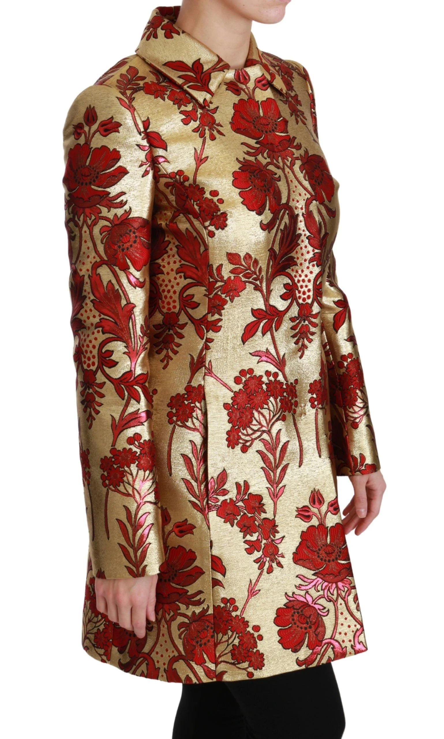 Dolce & Gabbana Red Gold Floral Brocade Cape Coat Jacket - Trench Coats