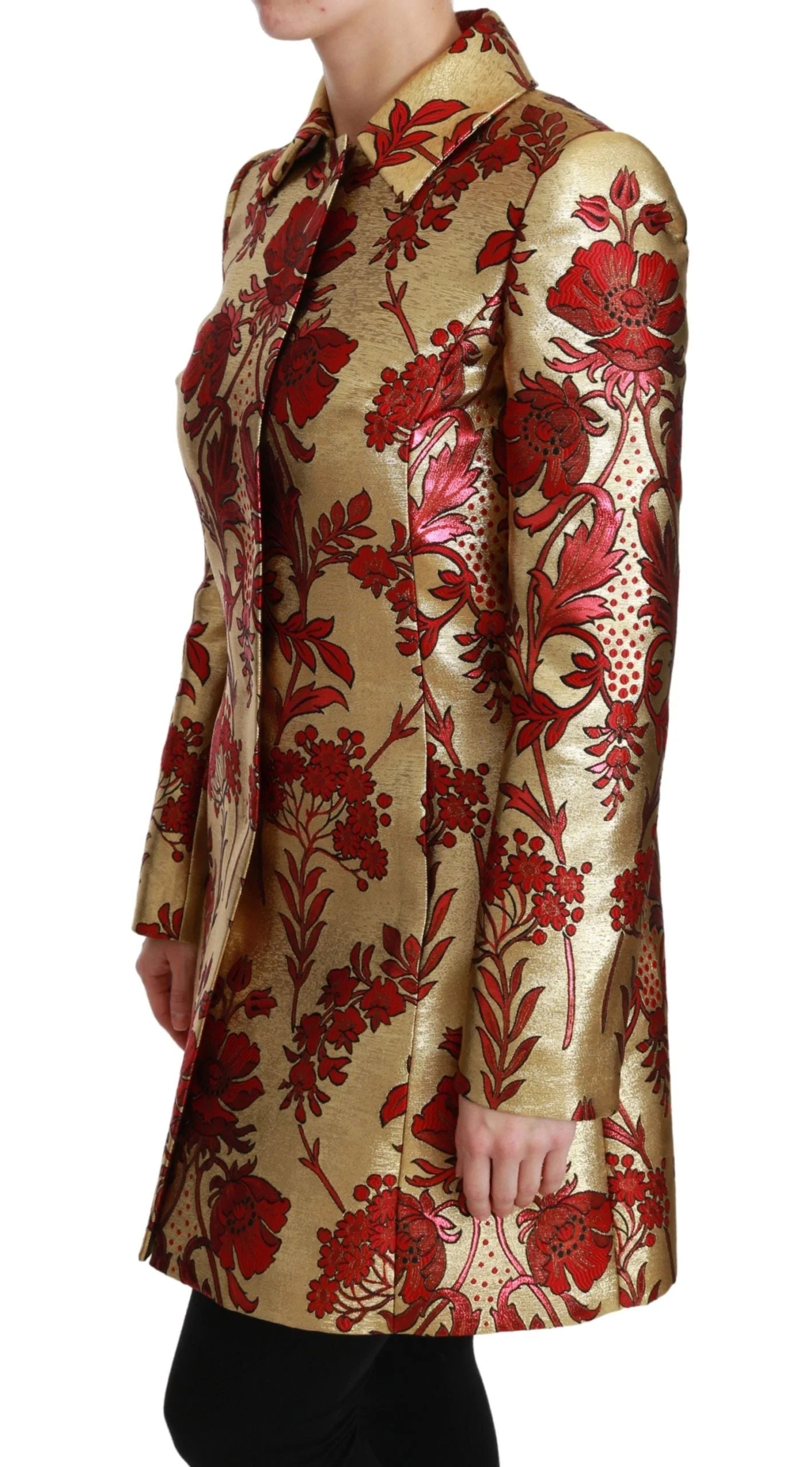 Dolce & Gabbana Red Gold Floral Brocade Cape Coat Jacket - Trench Coats