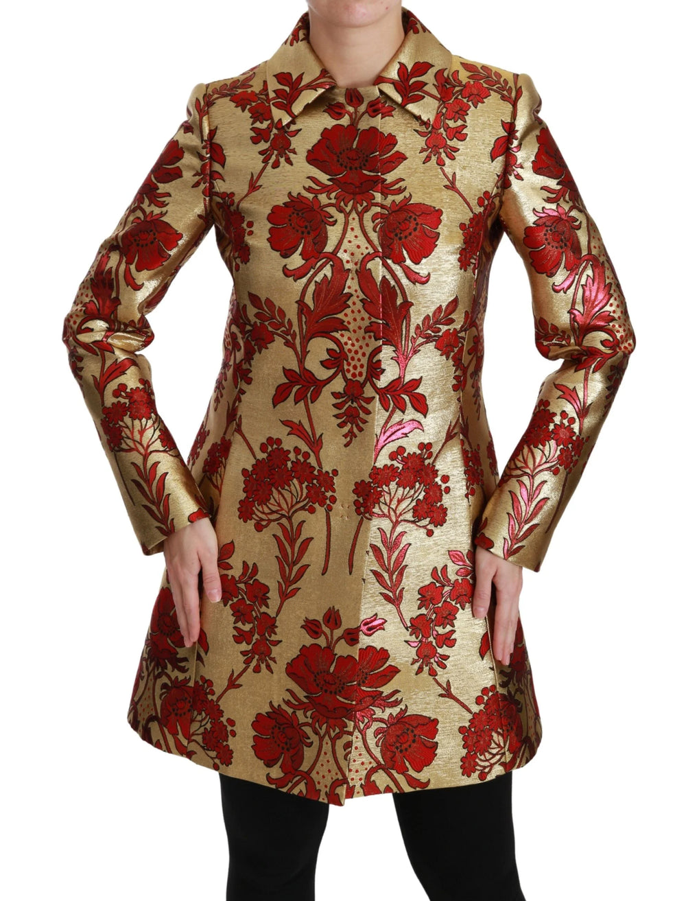 Dolce & Gabbana Red Gold Floral Brocade Cape Coat Jacket - Trench Coats