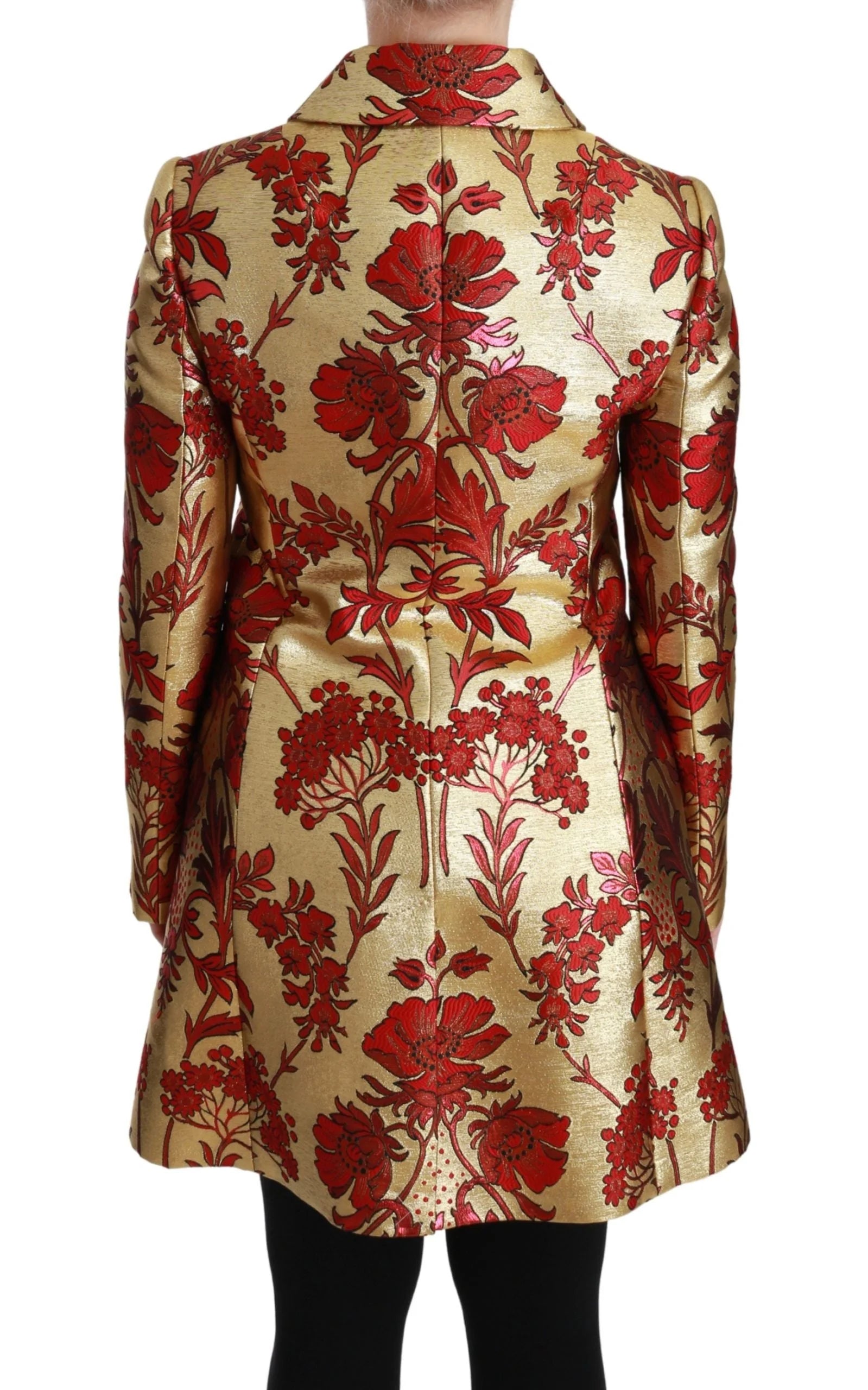 Dolce & Gabbana Red Gold Floral Brocade Cape Coat Jacket - Trench Coats