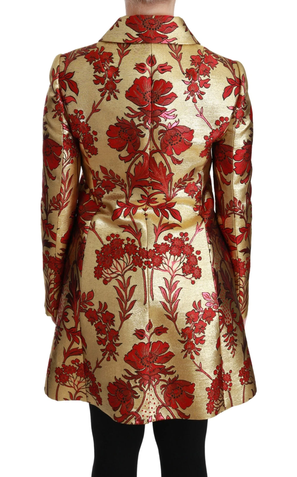 Dolce & Gabbana Red Gold Floral Brocade Cape Coat Jacket - Trench Coats