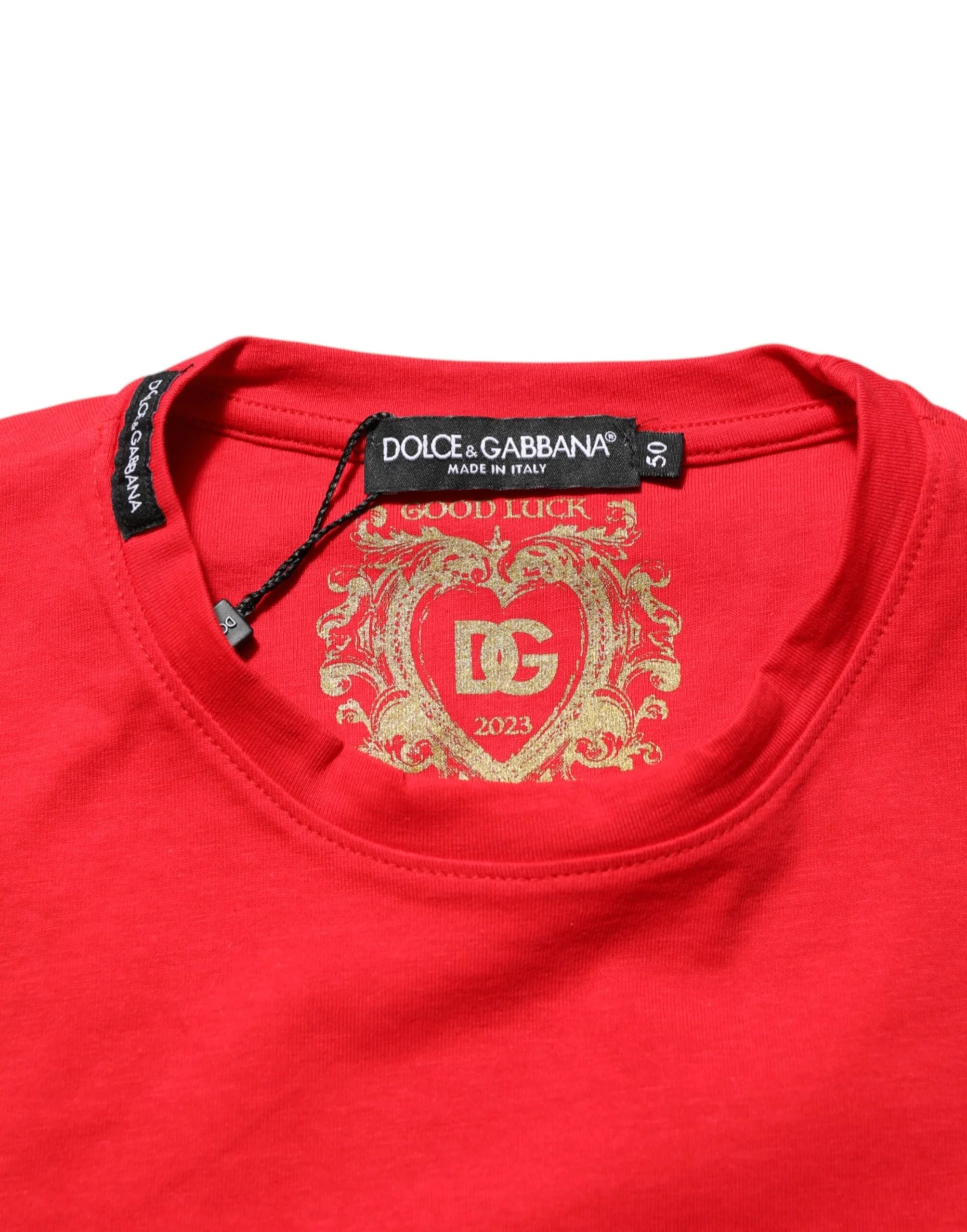 Dolce & Gabbana Red Goodluck 2023 Cotton Crew Neck T-shirt - T-Shirts