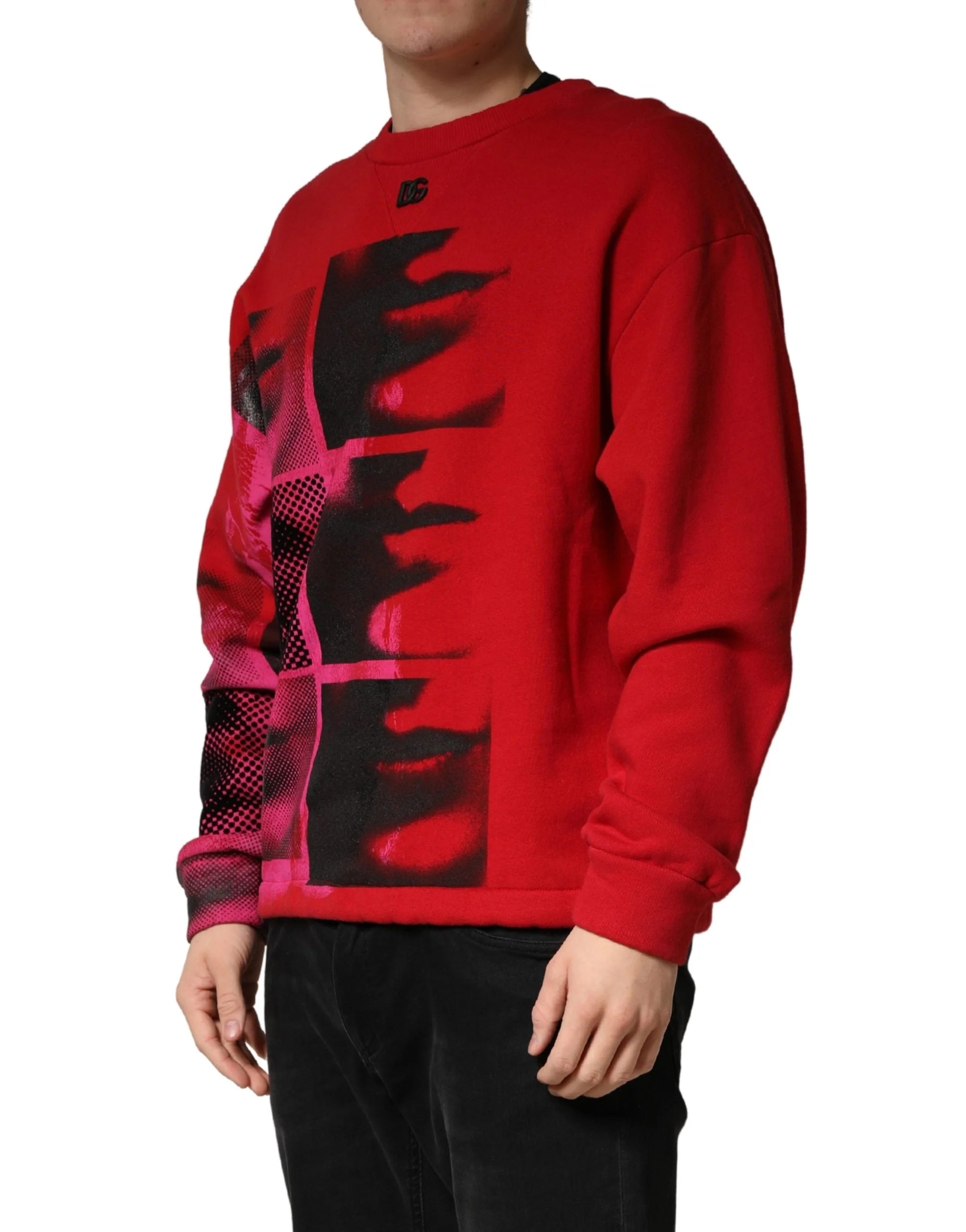 Dolce & Gabbana Red Graphic Crew Neck Men Sweatshirt Sweater - IT46 | S