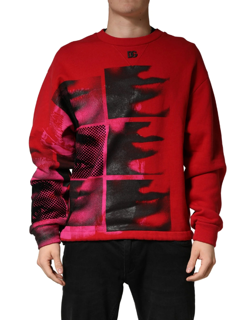 Dolce & Gabbana Red Graphic Crew Neck Men Sweatshirt Sweater - IT46 | S