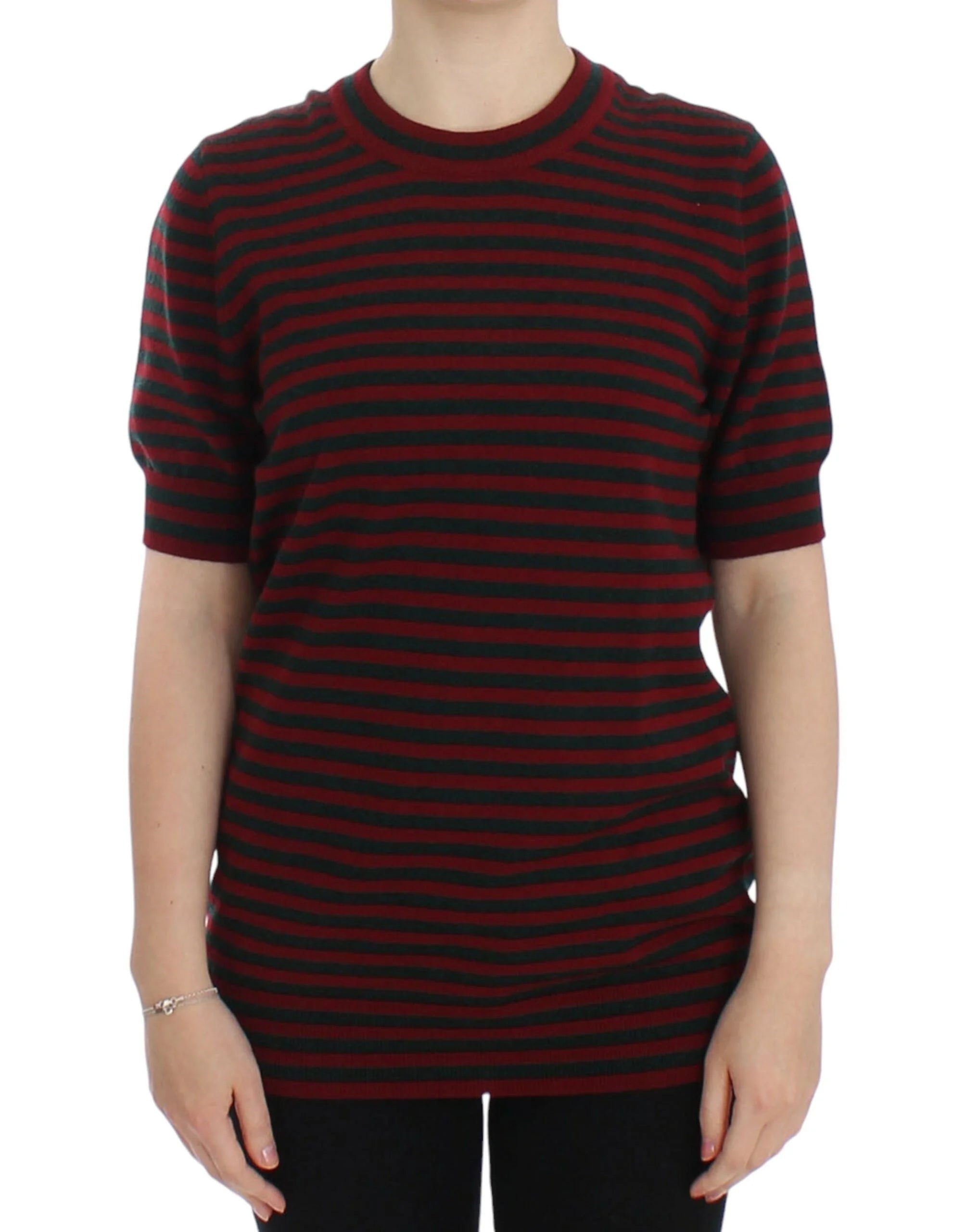 Dolce & Gabbana Red Gray Cashmere Short Sleeve Sweater - IT36 | S - Sweaters