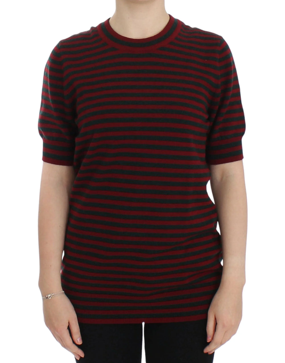 Dolce & Gabbana Red Gray Cashmere Short Sleeve Sweater - IT36 | S - Sweaters