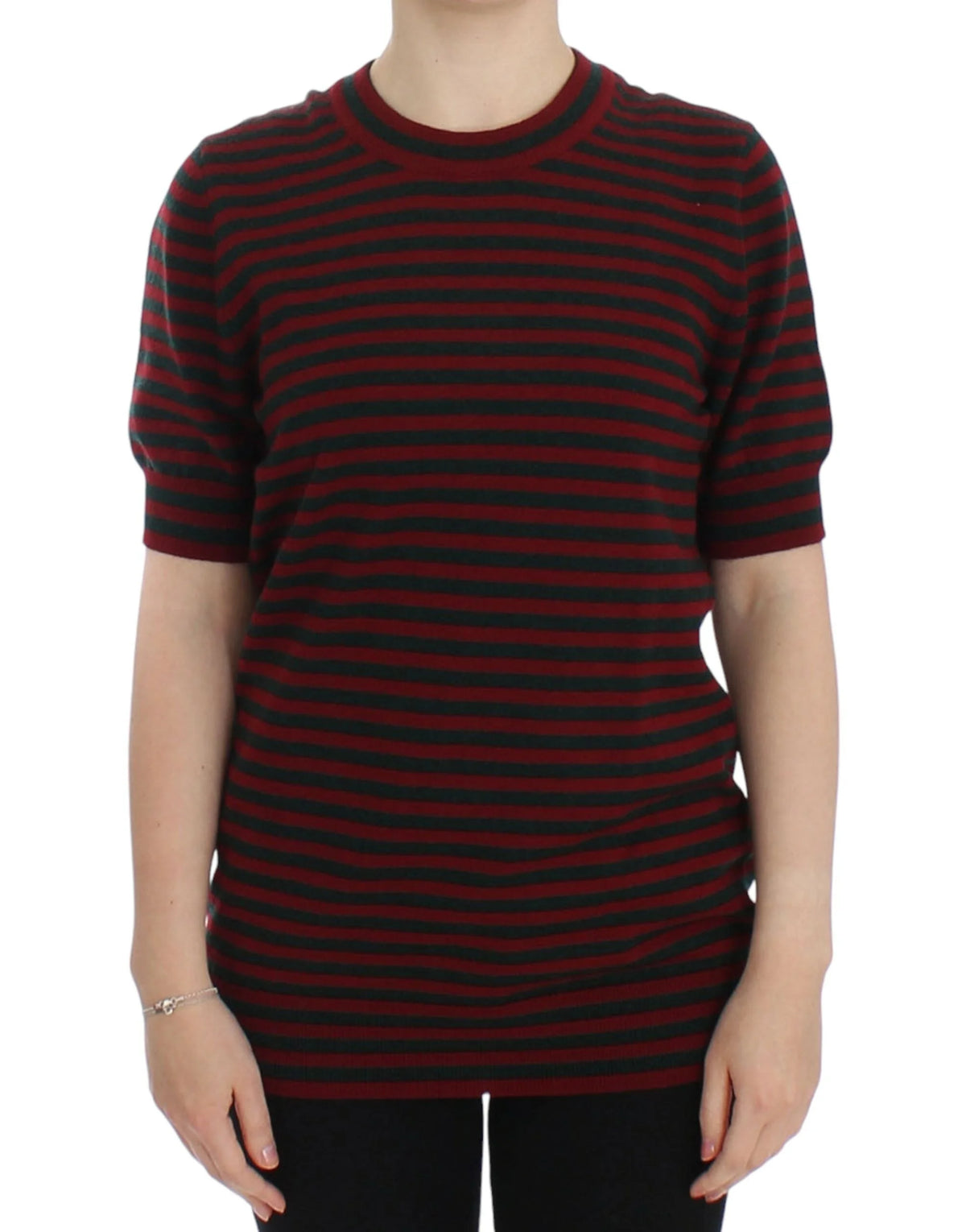 Dolce & Gabbana Red Gray Cashmere Short Sleeve Sweater - IT36 | S - Sweaters