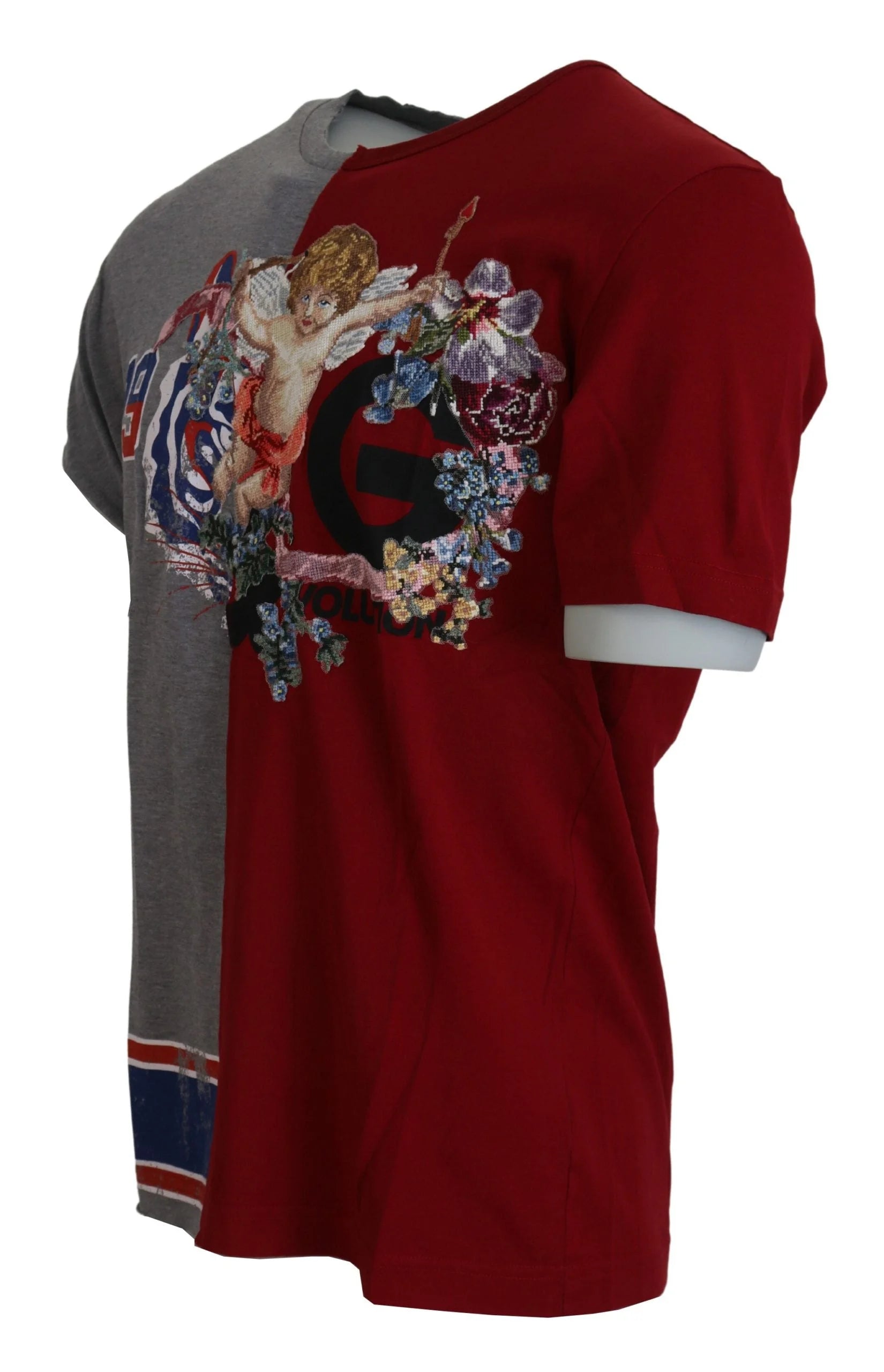 Dolce & Gabbana Red Gray Two Model DG Angel Crewneck T-shirt - T-Shirts