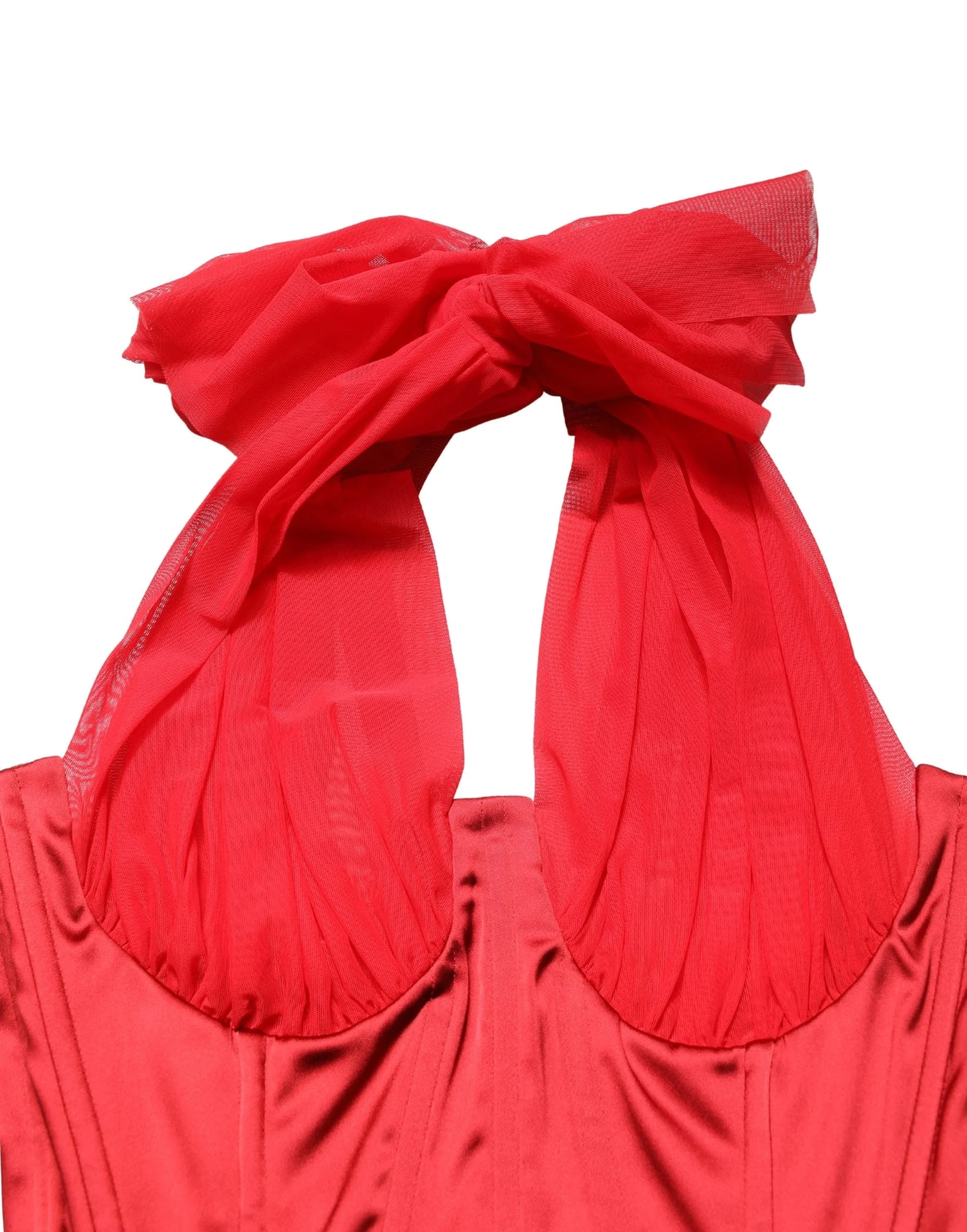 Dolce & Gabbana Red Halter Corset Sleeveless Sheath Dress