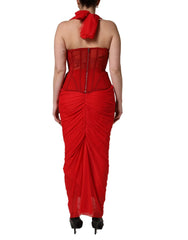 Dolce & Gabbana Red Halter Corset Sleeveless Sheath Dress