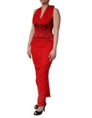 Dolce & Gabbana Red Halter Corset Sleeveless Sheath Dress